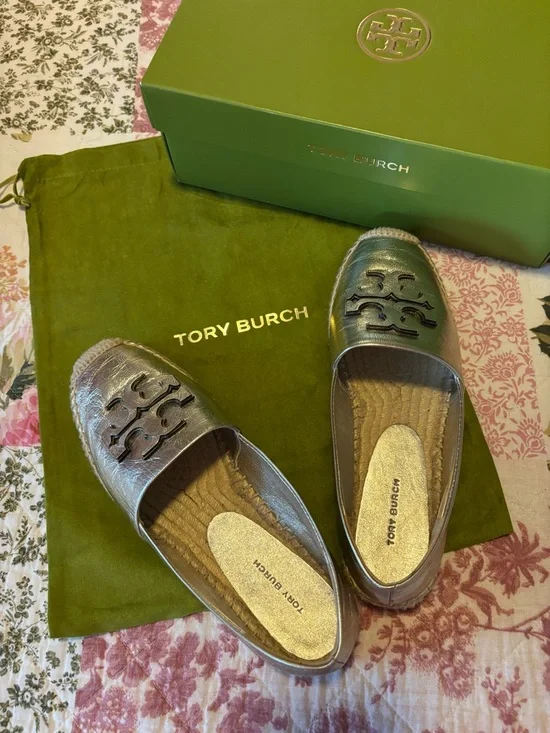 Tory Burch Metallic Gold Espadrille Loafers - Picture 2 of 16